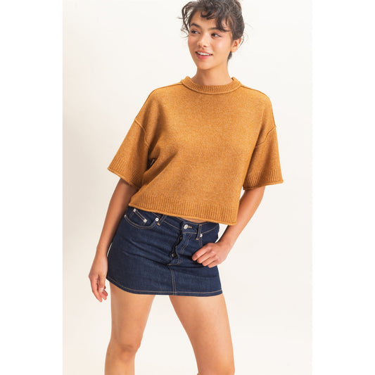 Seam Detail Short Sleeve Knit Top 827 – Camel