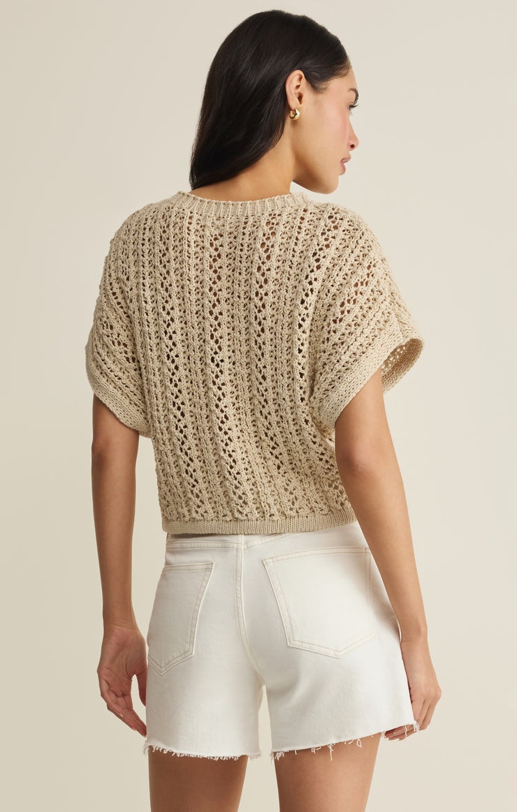 Z Supply Crochet Crewneck Sweater Top Ballast 1389 – Natural