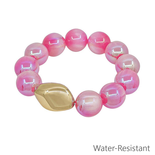 Water Resistant Chunky 18MM Pink Beaded with Gold Accent -