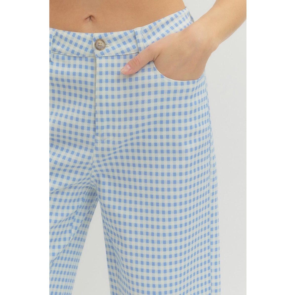 Blue Gingham Straight Leg Pants 0616