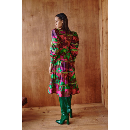 Celia B - Hasu Dress, Tiered, Abstract Floral Print - Multi