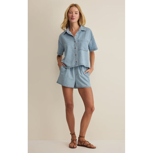 Everyday Ultra Soft Denim Button Down Top – Light Wash (Pairs with Seaway Shorts)