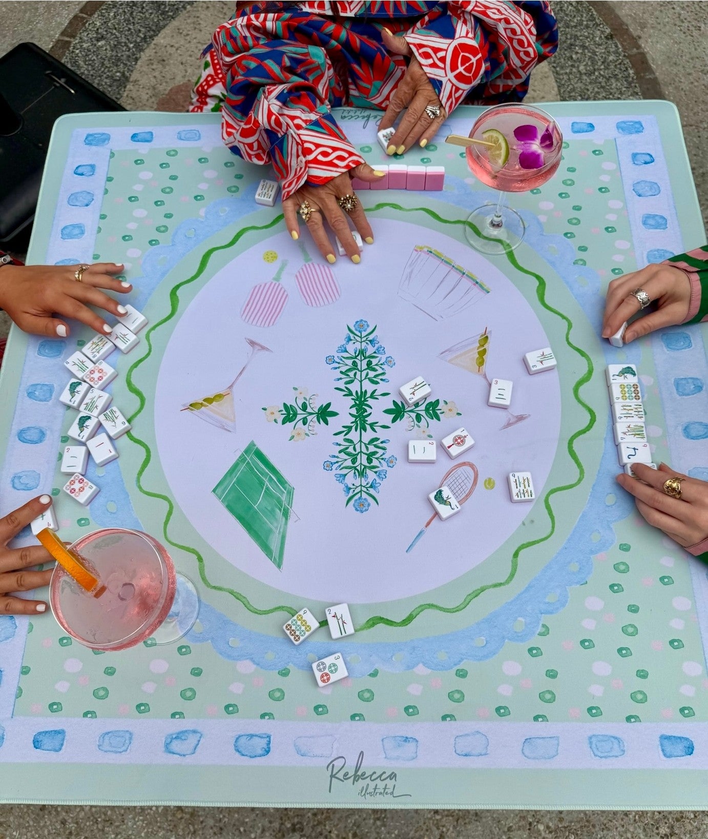 Rebecca Illustrated Pickleball Mahjong Mat | 32" x 32"