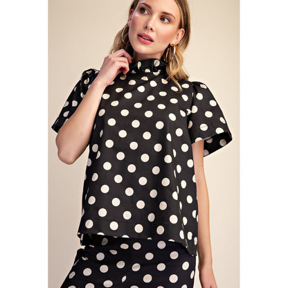 Polka Dot Ruffle Top & Cropped Flare Pants Set 8393/8304– Black