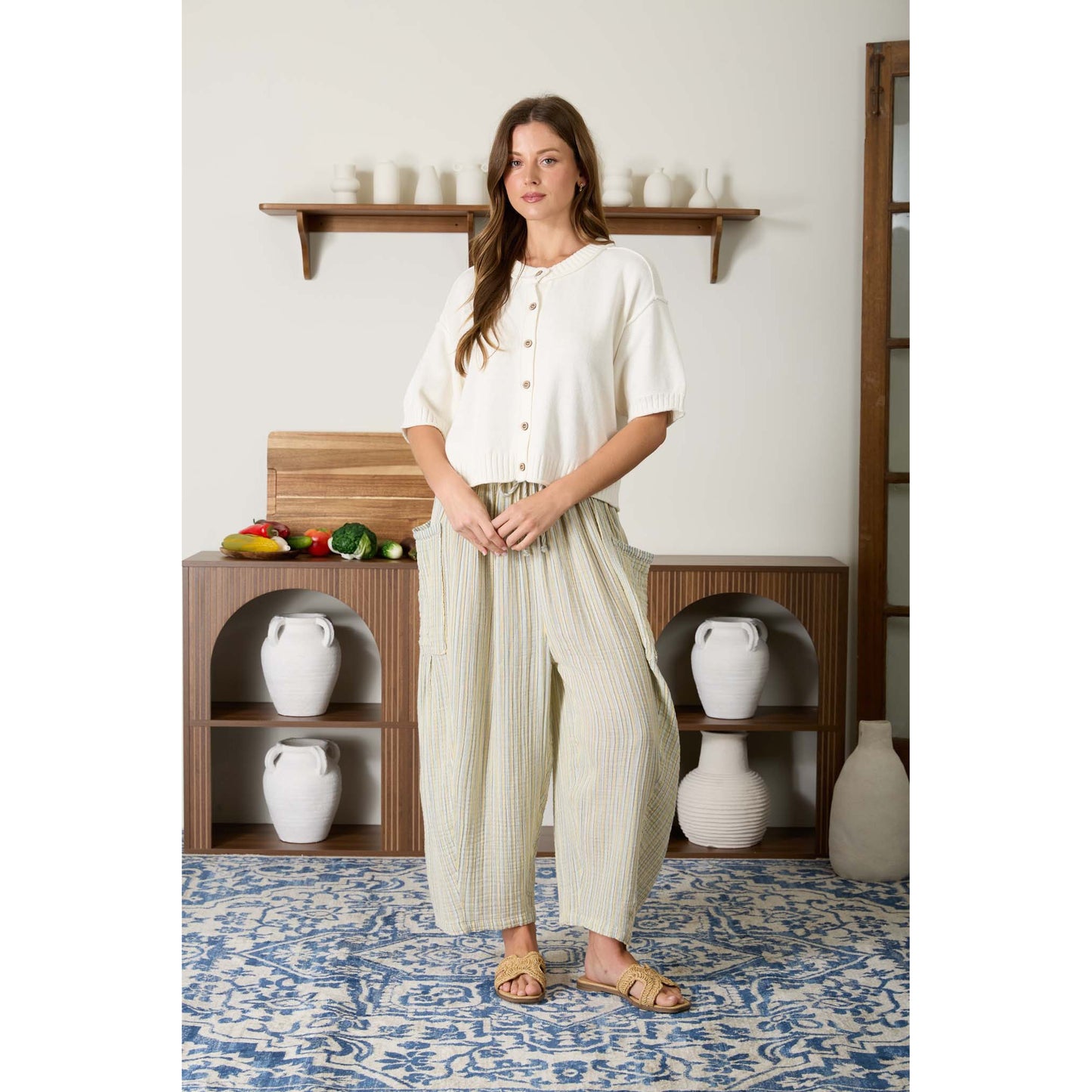 BP - Raw Edge Detail, Short Sleeve, Cardigan Top 1028 - Cream