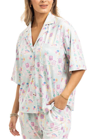 Mahjong Pieces Pajama Pants Set - Mint