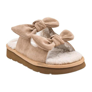 Corkys Hey Girl - Airplane Mode Bow Slide Sandal – Sand Faux Suede