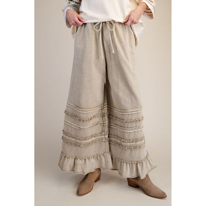 Easel - Wide Leg, Washed Terry Pants 0214 - Latte