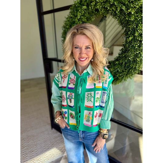 Queen of Sparkles - Mahjong Tile Tie Up Tank SP26662 - Green