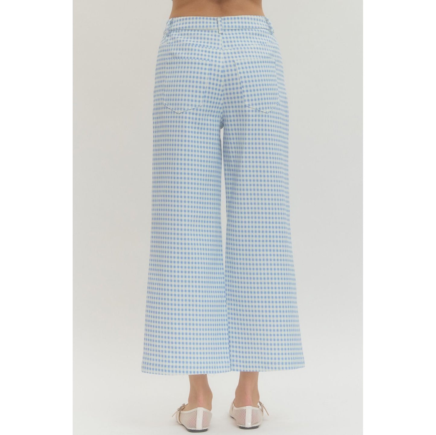 Blue Gingham Straight Leg Pants 0616