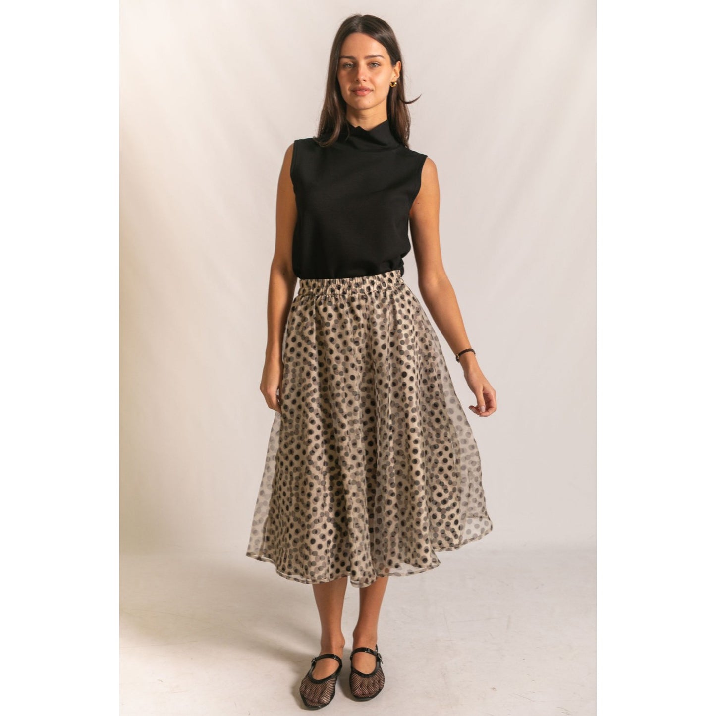 A Line Polka Dot Midi Skirt