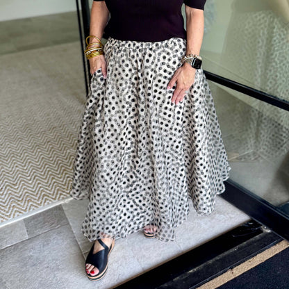 A Line Polka Dot Midi Skirt