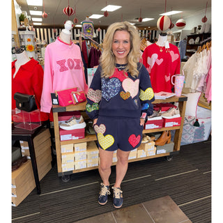 Queen of Sparkles -  Multi, Embroidered Hearts Shorts 2560 - Navy - SALE