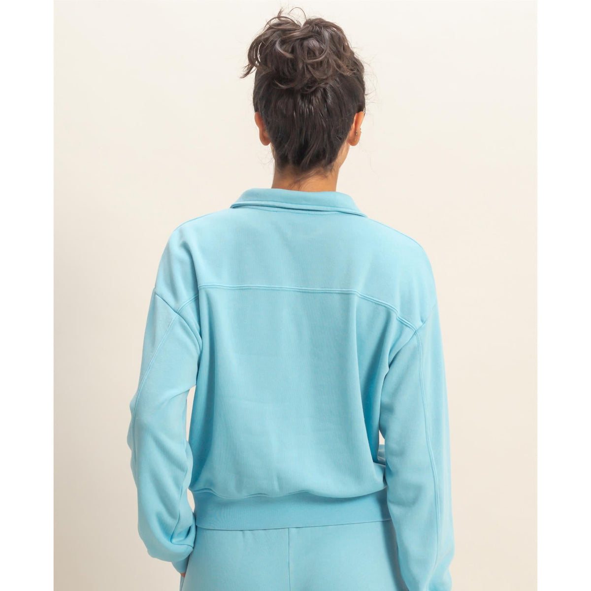 Sky Blue Lounge Set – Half Zip Pullover & Drawstring Shorts Set 258 / 328