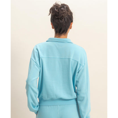 Sky Blue Lounge Set – Half Zip Pullover & Drawstring Shorts Set 258 / 328