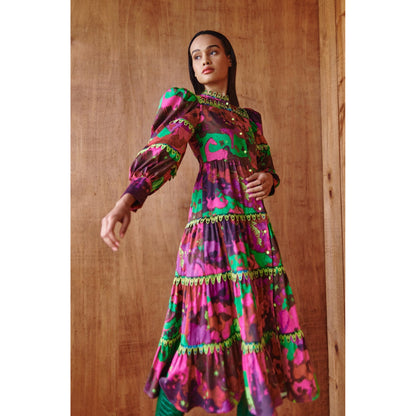 Celia B - Hasu Dress, Tiered, Abstract Floral Print - Multi