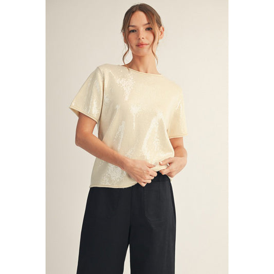 JL - Tiny Sequins Covered Sweater Top 5021 - Cream