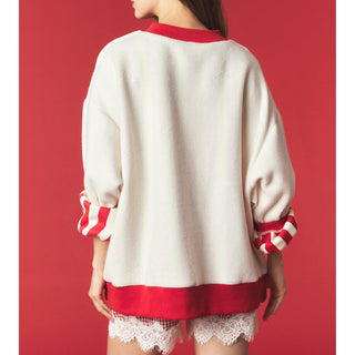 Merry & Stripe Reversible Fleece Mock Neck Sweatshirt 0961 - Red / Ivory