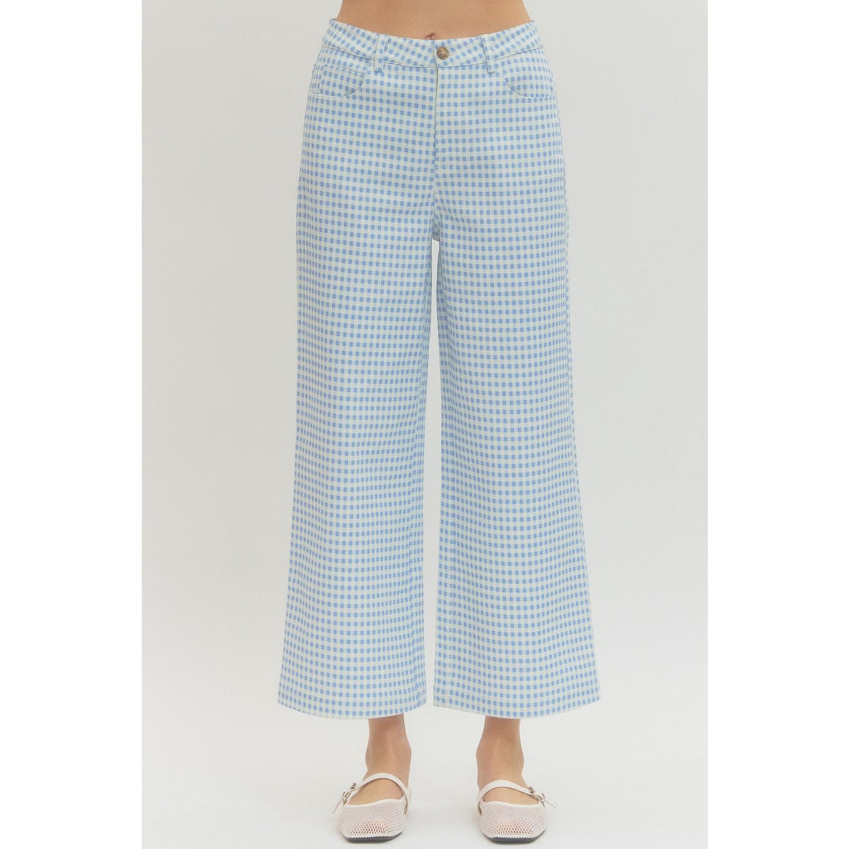 Blue Gingham Straight Leg Pants 0616
