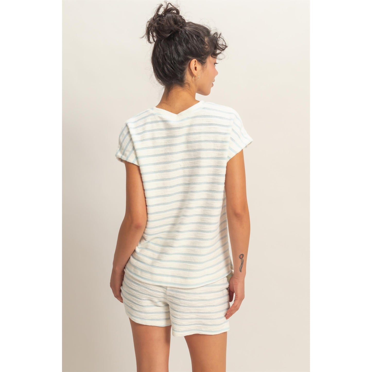 DZ - Striped Short Sleeve Tee & Shorts Set 753 / 754 - Baby Blue