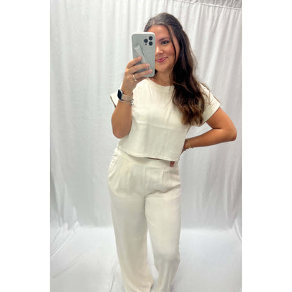 BP - Linen, Short Sleeve, Box Top & Pleated Pants Set 1009 - Oatmeal