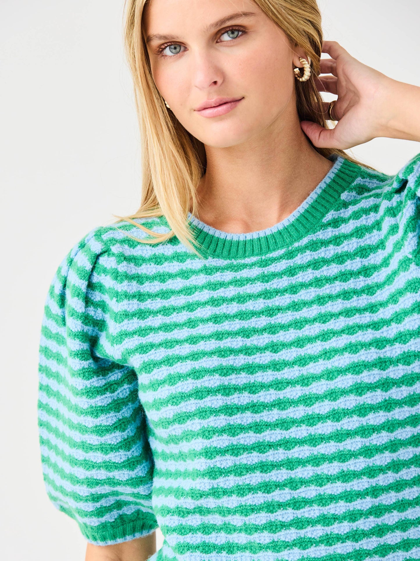 Abigail Puff Sleeve Sweater – Green Stripe - SALE was $72.95