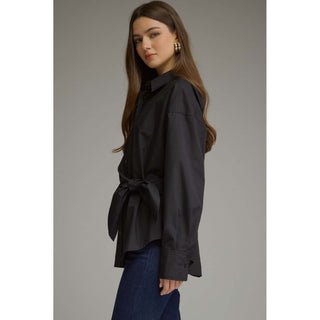 Tie Waist Button-Up Top 2671 – Black
