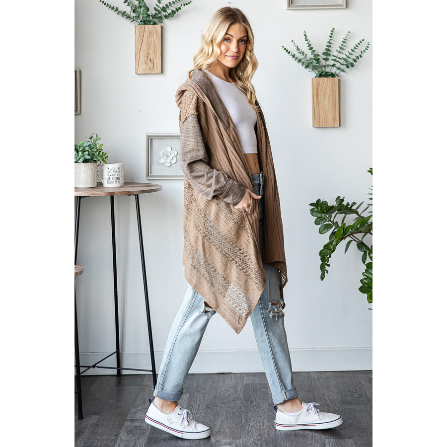 O&H - Mineral Washed, Lace Detail, Cardigan w Hood 0446 - Coffee