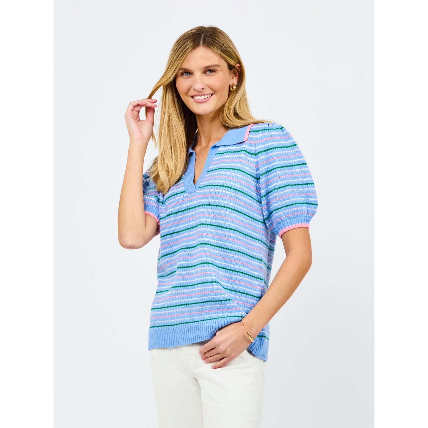 Emma Collared Puff Sleeve Sweater – Blue Multi Stripe - SALE was $74.95