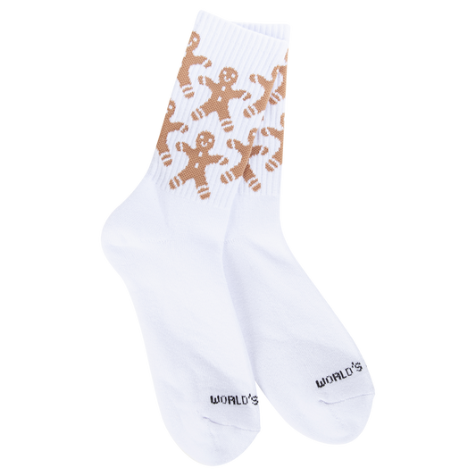 World Softest Socks - Gingerbread Men - Sport Mini Crew - White-