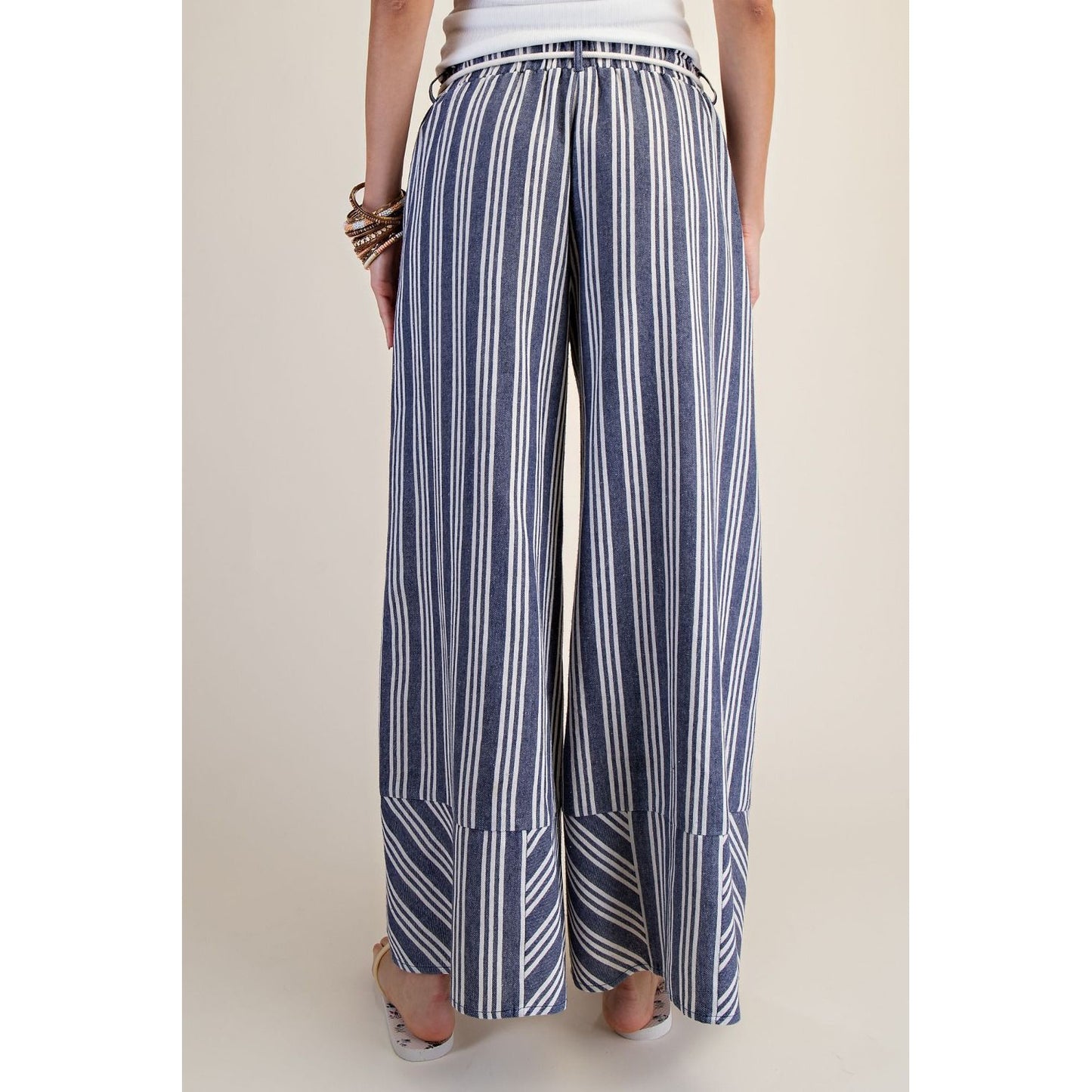 Blueberry Stripe Linen Washed Palazzo Pants 0246