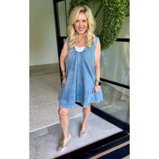 Karlie - Denim Scoop Sleeveless Dress