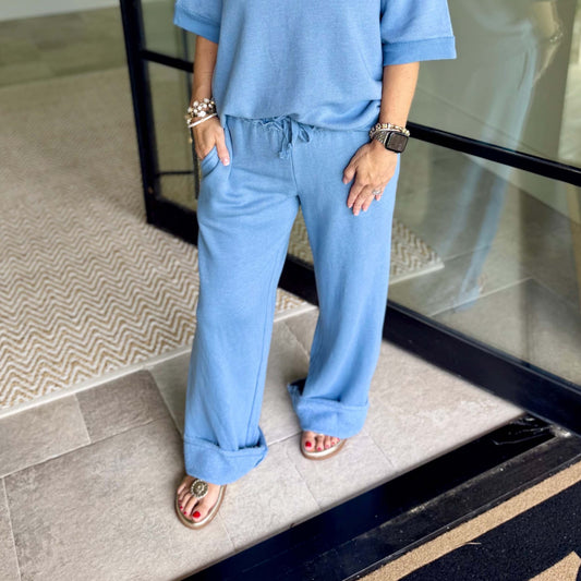 Milio Milano Raw Edge Wide Leg Sweatpants – Denim Blue
