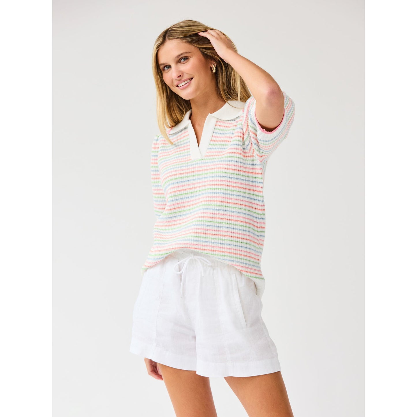 Emma Collared Puff Sleeve Sweater – Ivory Multi Stripe - SALE was $74.95