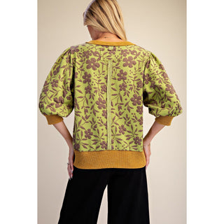 Floral Mineral Washed Top 0249 - Matcha Green