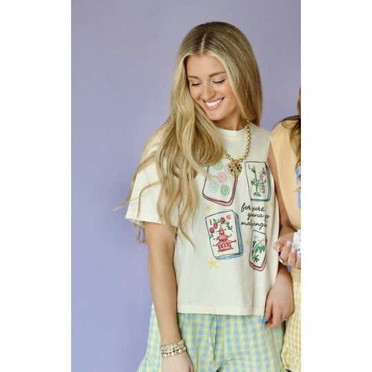 Ivory 'For Sure Gonna Go Mahjongin' Crop Tee