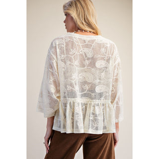 Easel - Lace Ruffle Top 0264 - Natural