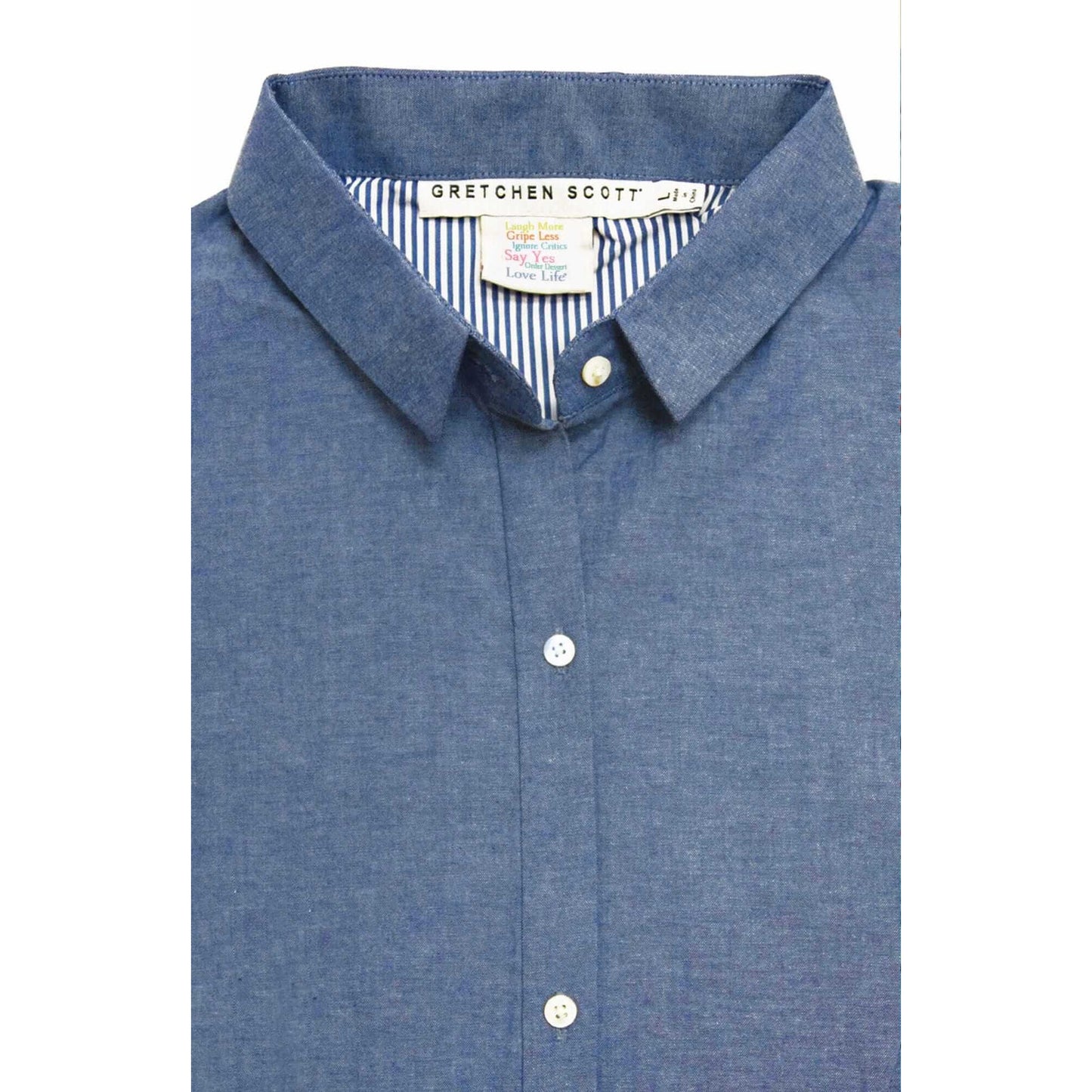 Gretchen Scott - Wash & Wear, Ruffle Detail Blouse Top - Chambray