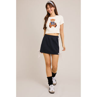 LL - Short Sleeve, Crew Neck, Teddy Bear Sweater Top 5170 - White / Navy