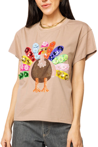 Queen of Sparkles - Light Brown Rainbow Flower Turkey Tee