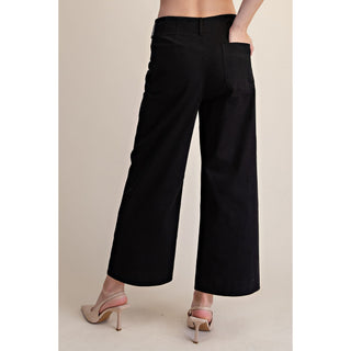 Colette Cropped Scallop Pocket Detail Wide-Leg Pants – Black