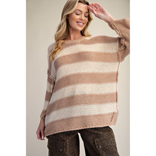 Easel - Striped Knit Sweater 2066 - Khaki / Cream
