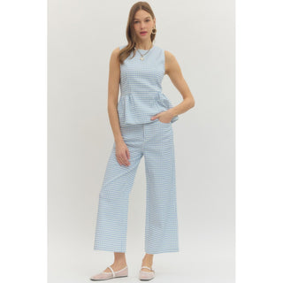 Blue Gingham Straight Leg Pants 0616 SALE