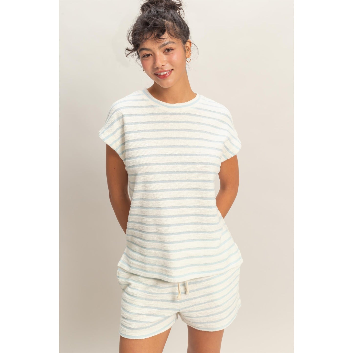 DZ - Striped Short Sleeve Tee & Shorts Set 753 / 754 - Baby Blue