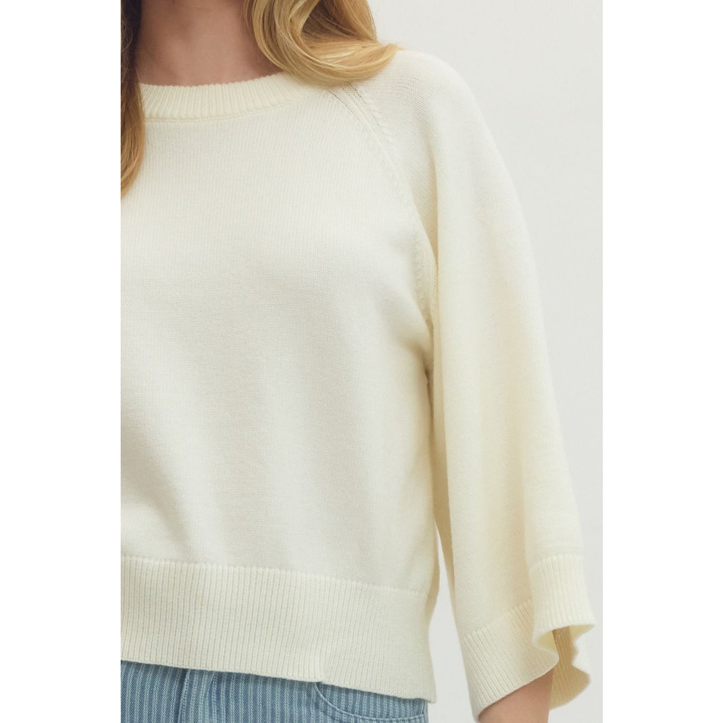 Entro - Solid Raglan, 3/4 sleeve sweater Top 7711 - Creme