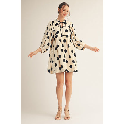 JL - ¾ Sleeve, Polka Dot, Peasant Dress 0847 - Black / Cream