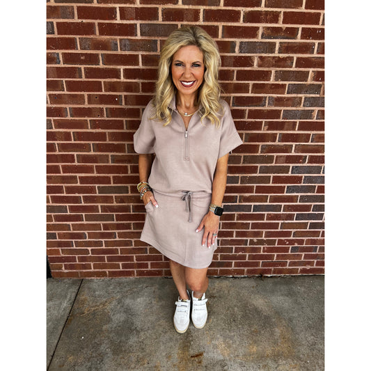 Rae Mode - Modal, Scuba Short Sleeve, Quarter Zip Top & Skort Set 9977 / 7029 - Light Mocha *