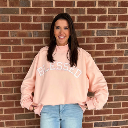 Blessed Graphic Sweatshirt – Soft Peach Oversized Pullover 2594 - Pink - SALE