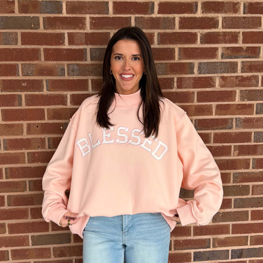 Blessed Graphic Sweatshirt – Soft Peach Oversized Pullover 2594 - Pink - SALE