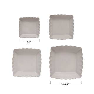 CC - Stoneware Serving Dishes w/ Scalloped Edge, Matte White, Set of 4